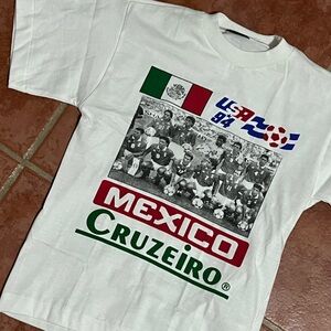 Vintage 1994 World Cup White Mexico soccer futbol Cruzeiro Graphic Tee